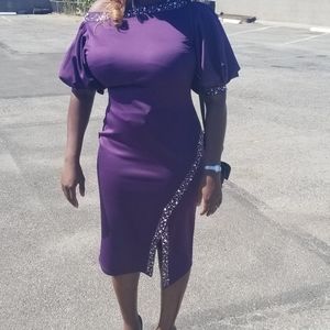 Purple dress with silver stone beeds